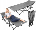 Pat pliant pentru camping, cu saltea si perna, structura metalica, 190x70x37cm, gri