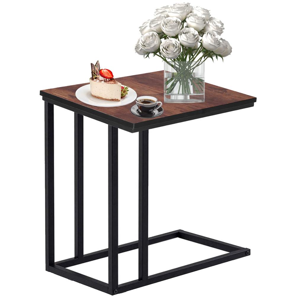 Masuta de cafea, cu cadru de otel si roti, industrial, 35x50x66 cm, maro wenge