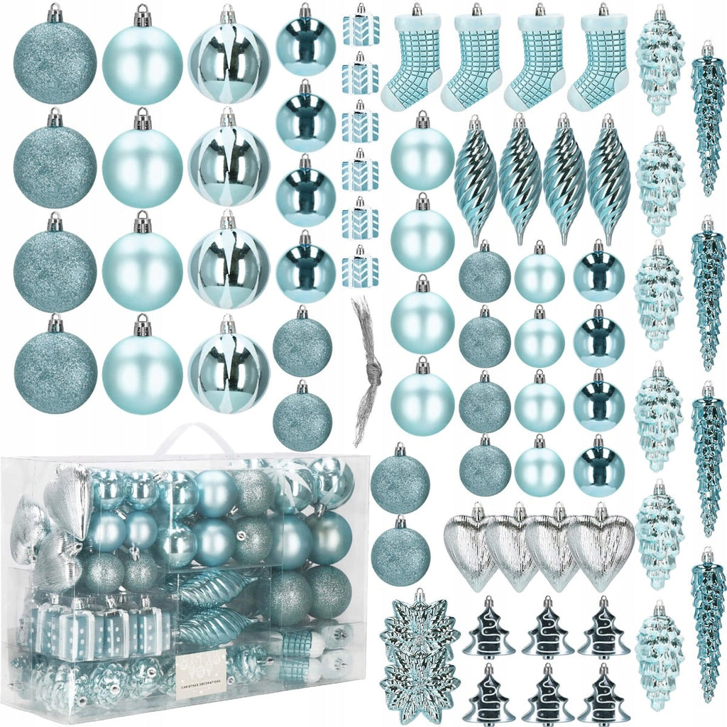 Set globuri si decoratiuni de Craciun, 72 piese, diverse dimensiuni, albastru