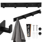 Cuier de baie pentru prosoape cu 2 sisteme instalare, aluminiu, 4 agatatori, 35x4cm, negru