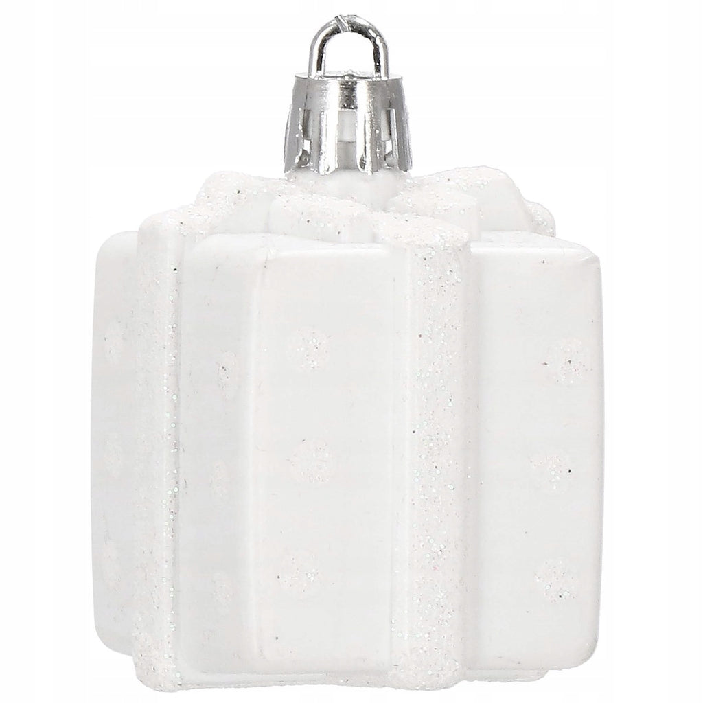 Set globuri si decoratiuni de Craciun, 72 piese, diverse dimensiuni, alb