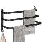 Suport prosoape pentru baie cu 2 sisteme de instalare, 3 brate, din aluminiu, 49x25cm, negru