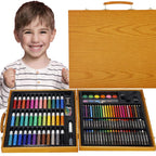 Set de pictura si desen pentru copii, 150 de piese, trusa lemn maro