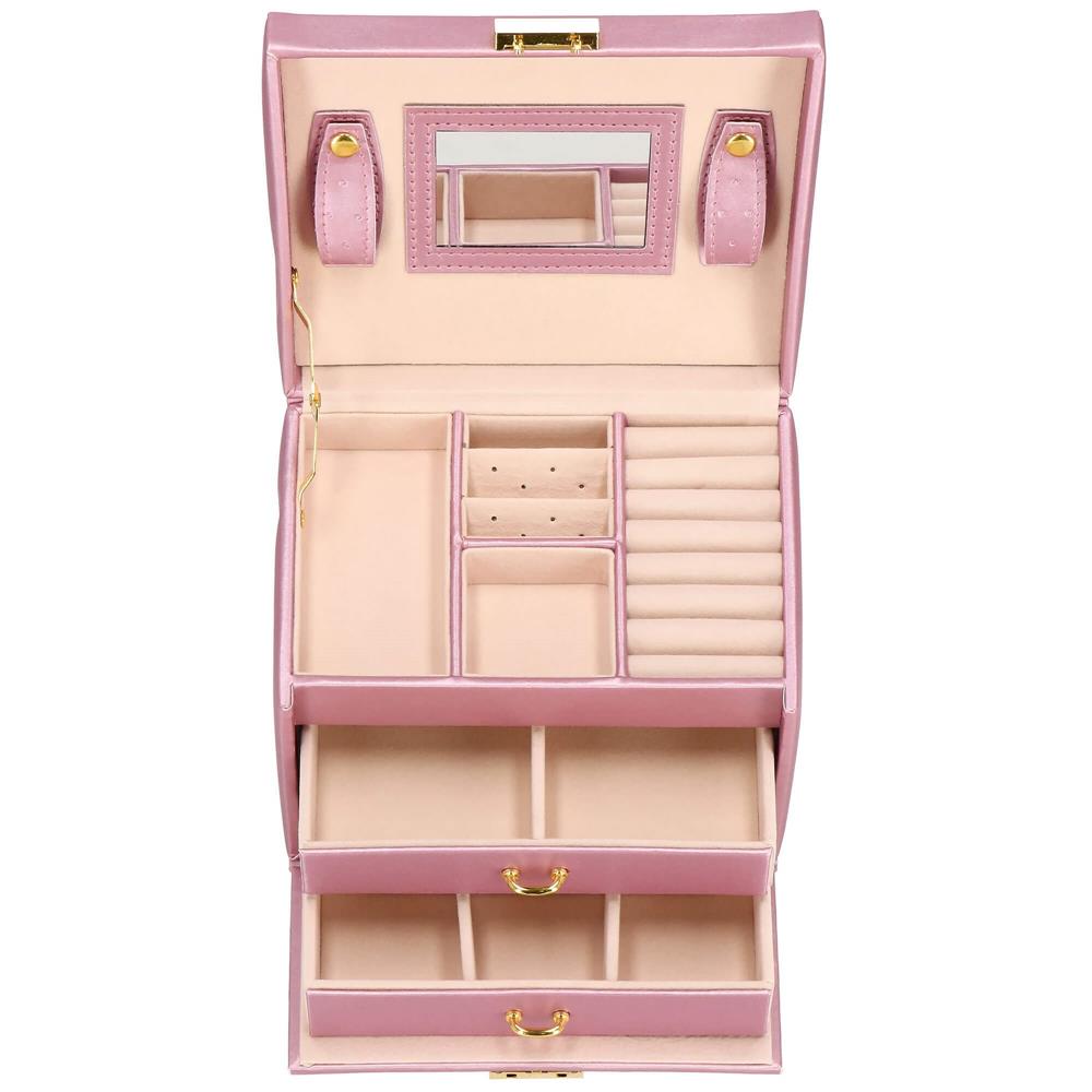 (DL) Cutie depozitare si organizare bijuterii, MDF, piele ecologica si velur, 17,5 x 14 x 12,5cm, roz