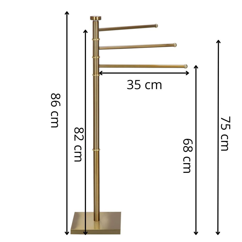 Suport cuier pentru prosoape cu 3 brate, inaltime 86cm, auriu lucios
