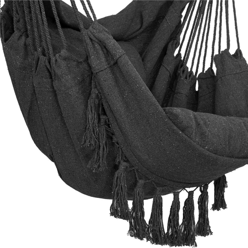 Hamac tip leagan suspendat pentru casa sau gradina, cu perne, 130x100cm, 150kg, gri inchis