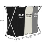 Cos de rufe cu 3 compartimente, cadru aluminiu, 68x40x60cm, 146 litri