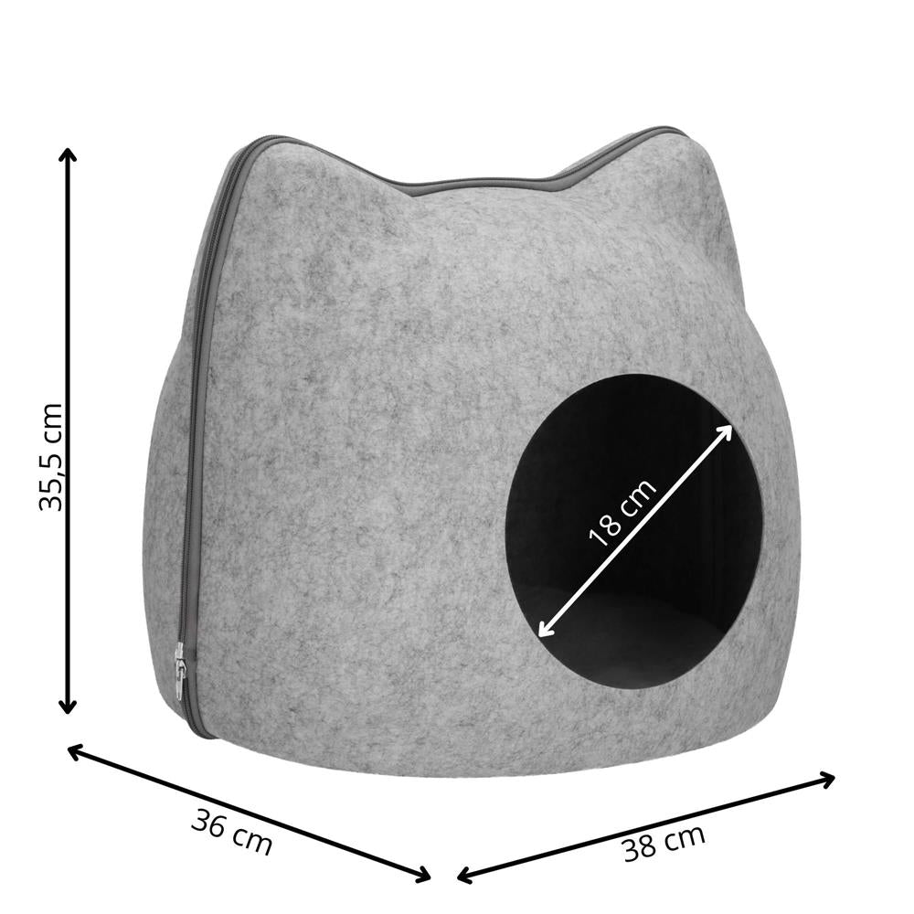 Patut pisici si caini, moale si pufos, antiderapant, perna detasabila, 38x36x36 cm, gri