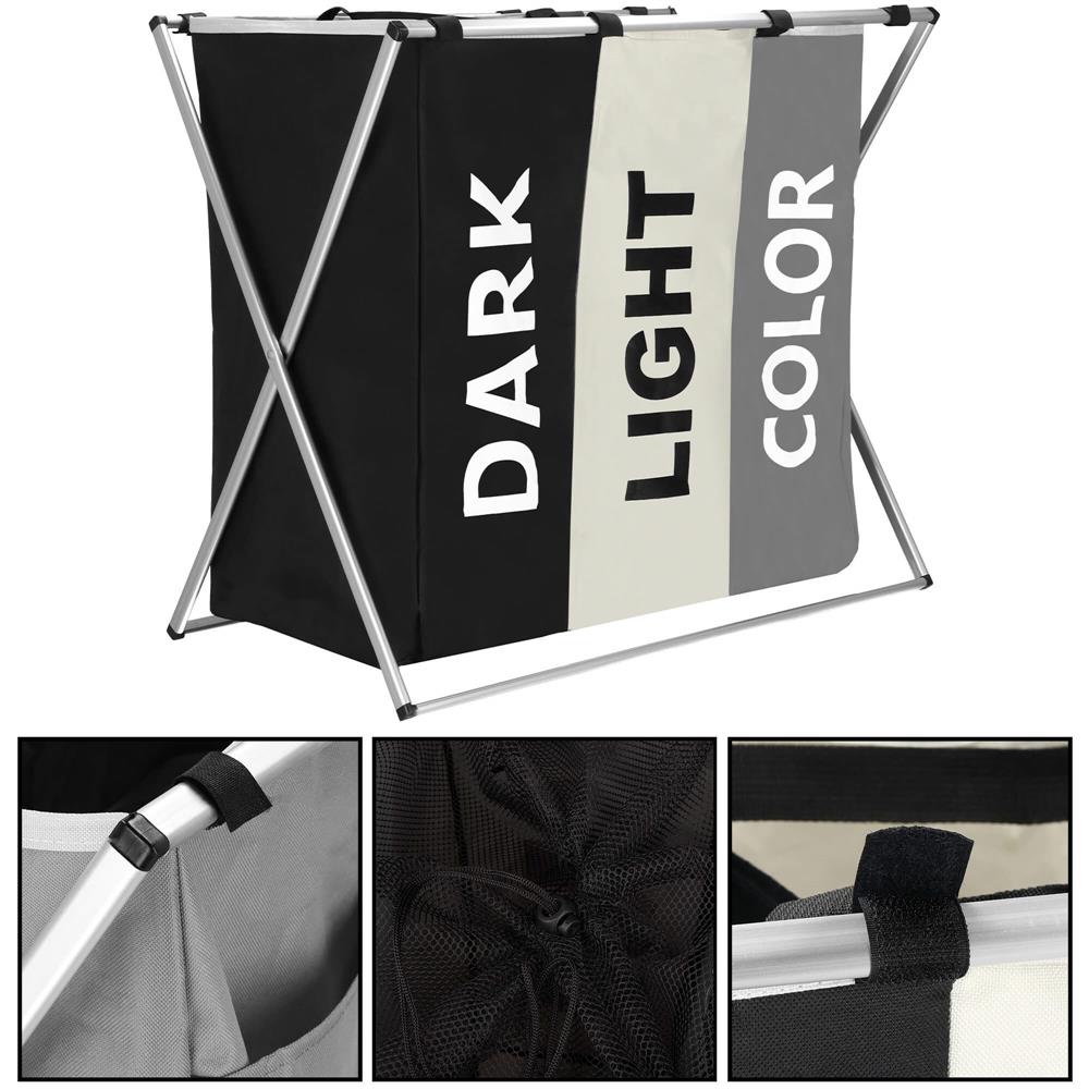 Cos de rufe cu 3 compartimente, cadru aluminiu, 60x40x68cm, 146 litri