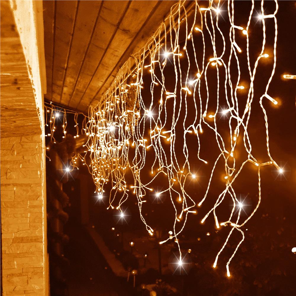 Ghirlanda luminoasa tip perdea 300 LED-uri, 12m, pentru interior/exterior, cu flash, iluminare galbena