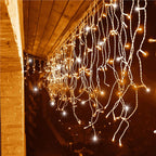 Ghirlanda luminoasa tip perdea 300 LED-uri, 12m, pentru interior/exterior, cu flash, iluminare galbena