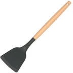 Set  12 ustensile de bucatarie din silicon termorezistent si maner din bambus, gri