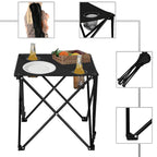 Masa plianta camping sau pescuit, cu 2 suporturi pahar, 46x46x45 cm, negru