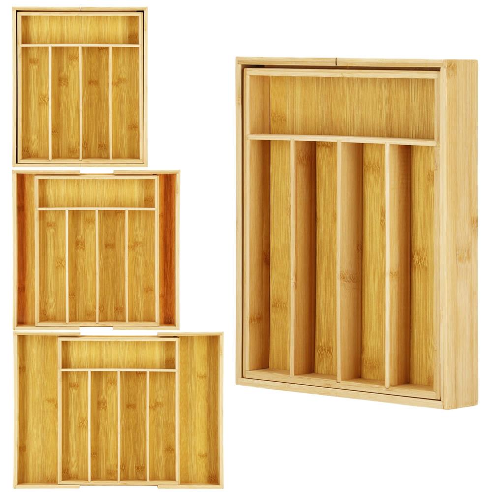 Organizator tacamuri si ustensile bucatarie, bambus, extensibil 28-45x33x5cm