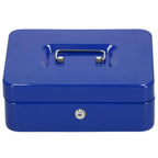 Caseta pentru bani tip cutie de valori, compartimentanta, cu cheie, metal, 25x20x9cm, albastru
