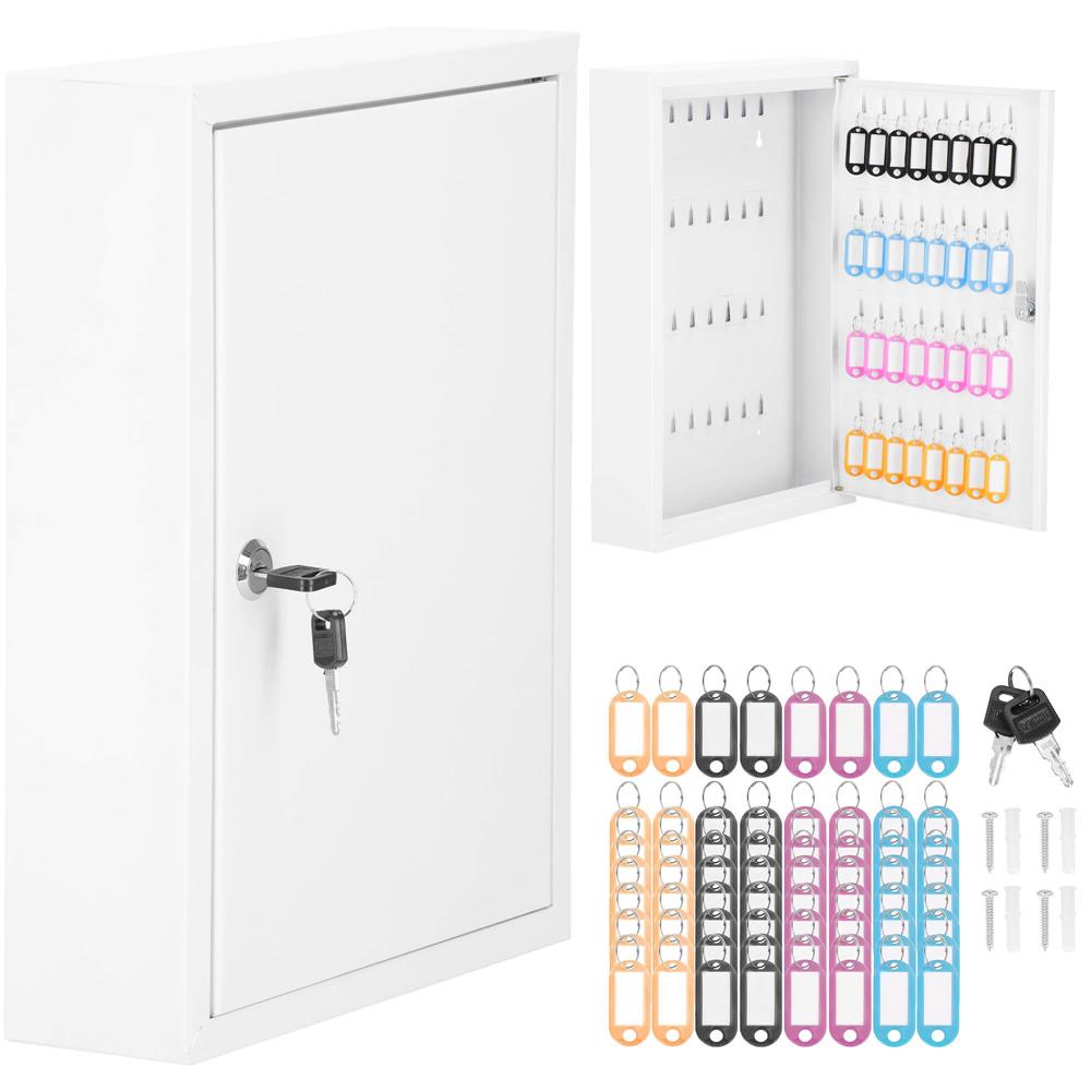 Cutie metalica din otel pentru 64 chei, echipata, 45x30x8cm, alba