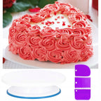 Set patiserie cu platou rotativ, 137 piese cu sabloane pentru ornarea prajiturilor