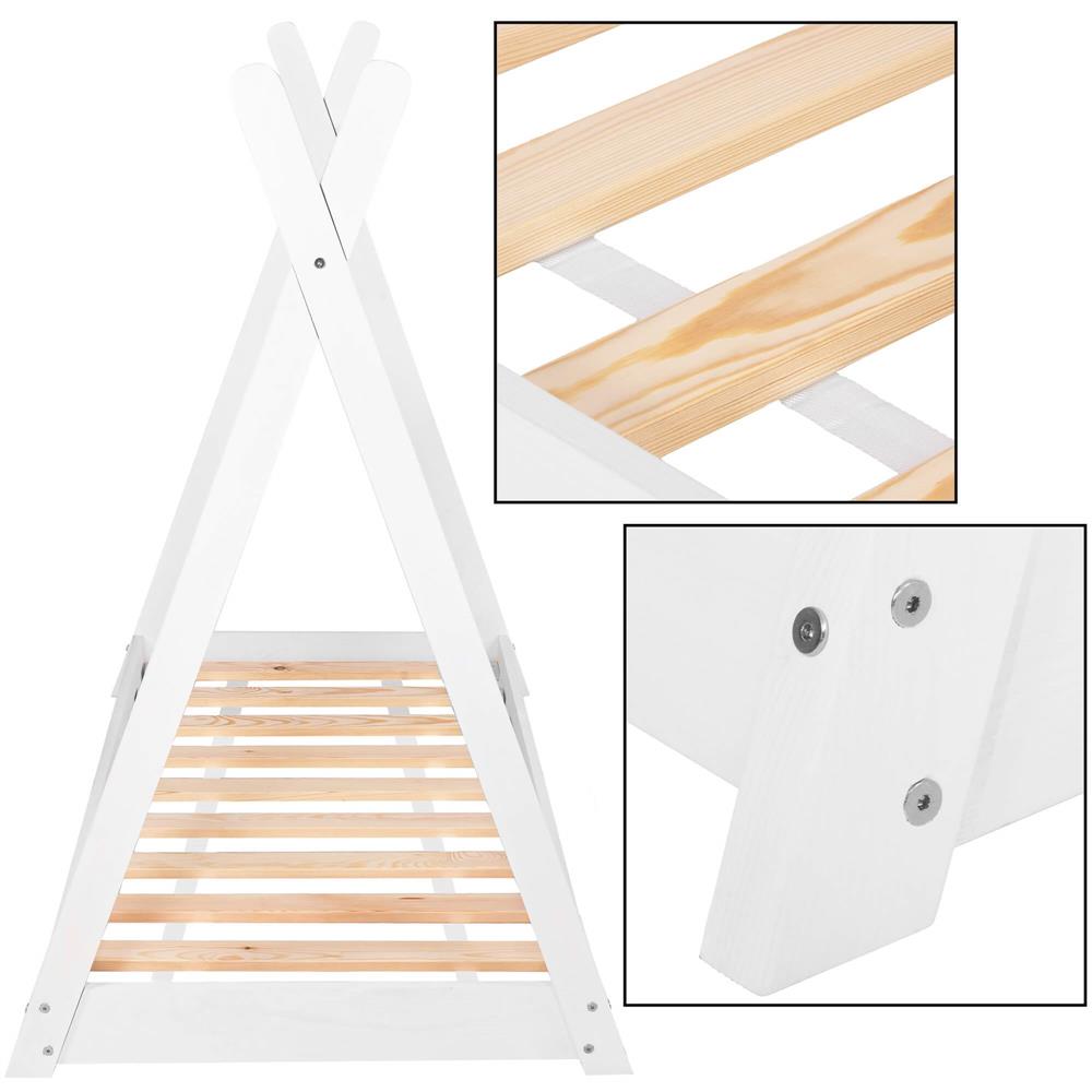 Pat din lemn pentru copii, model TeePee, somiera inclusa, 61x146x130 cm, alb