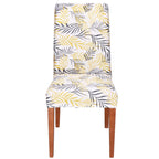 Set 4 huse pentru scaun, marime universala, poliester si spandex, 38x70cm, alb, gri si galben