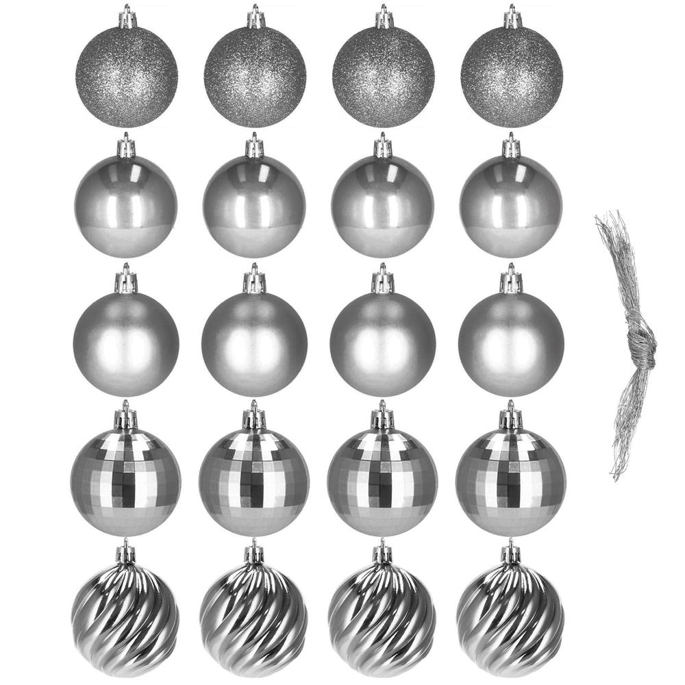 Set globuri de Craciun, 20 bucati, 5 modele, 6cm, argintiu