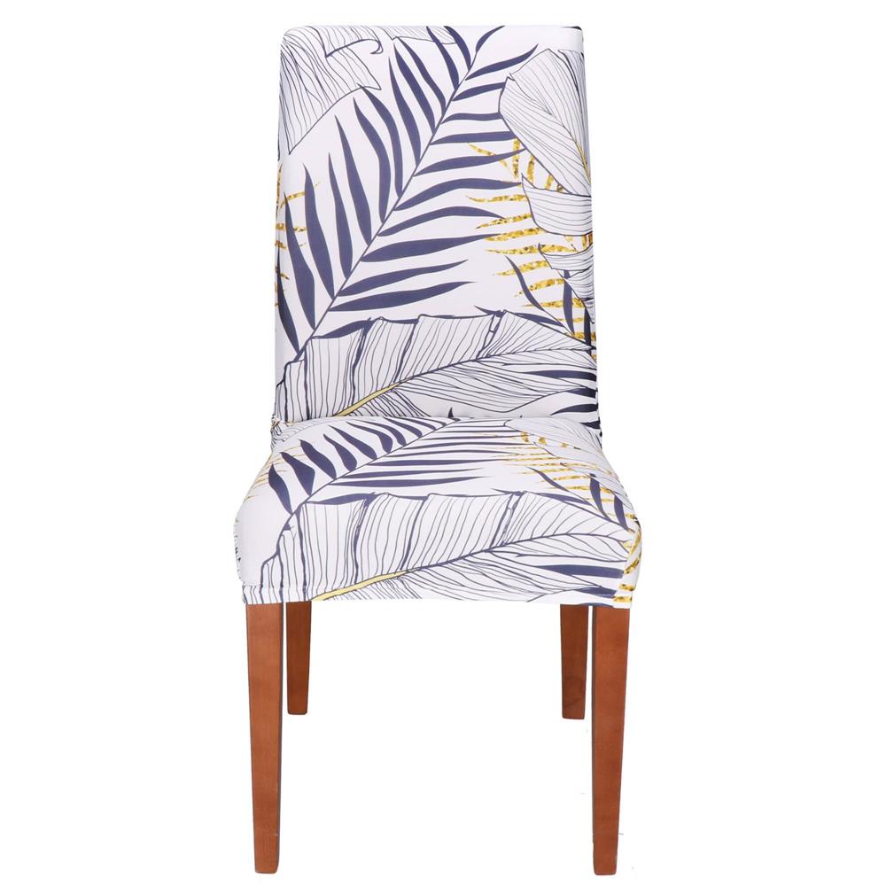 Husa pentru scaun, marime universala, poliester si spandex, 38x70cm, alb, nuante de bleumarin, galben