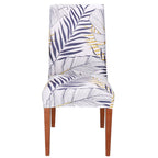 Set 4 huse pentru scaun, marime universala, poliester si spandex, 38x70cm, alb, nuante de bleumarin, galben