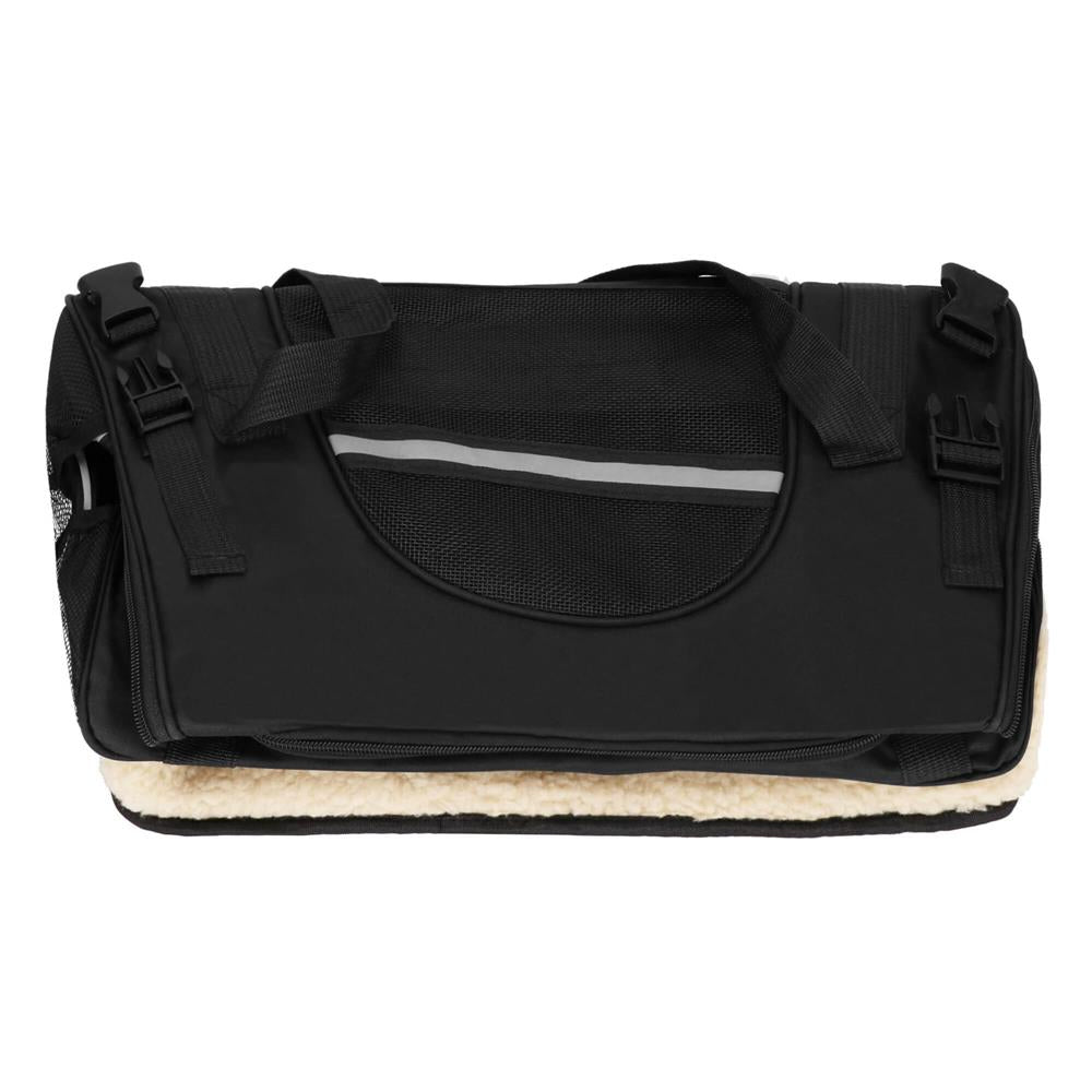 Geanta pentru transport animale mici-medii, pentru caine si pisica, cu saltea, 27x44x25 cm, negru