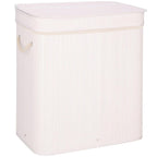 Cos de rufe din bambus cu capac, 2 compartimente, sac detasabil, volum 100L, 54x35x60cm, alb
