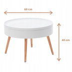 Masuta de cafea rotunda 60x40 cm, cu blat detasabil si spatiu depozitare, picioare din lemn de pin, alba