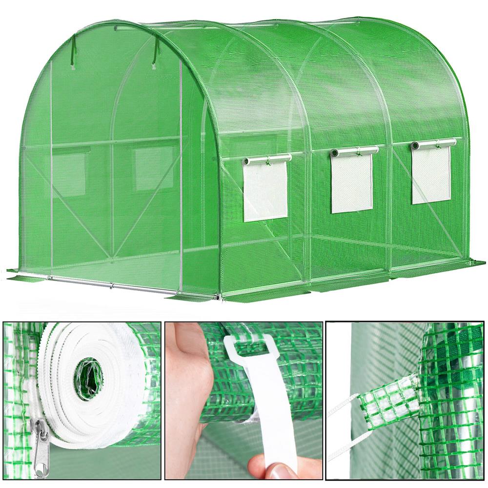 Folie inlocuire pentru sera 300x200x200 cm, PE 140g/mp cu plasa PP, UV4, 6 ferestre si usa cu fermoar, verde