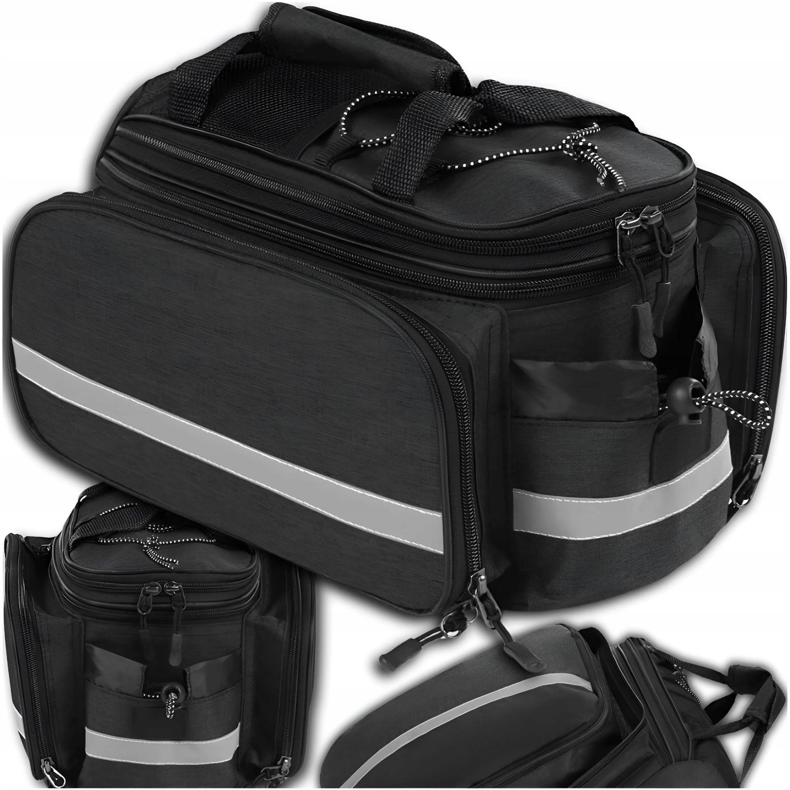Geanta bicicleta spate 32x17x28 cm, 30L, extensibila, poliester impermeabil, cu elemente reflectorizante, negru