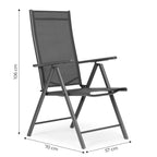 Set 4 scaune gradina 70x57x106 cm, pliante cu spatar reglabil 7 pozitii, structura otel si textilena, gri