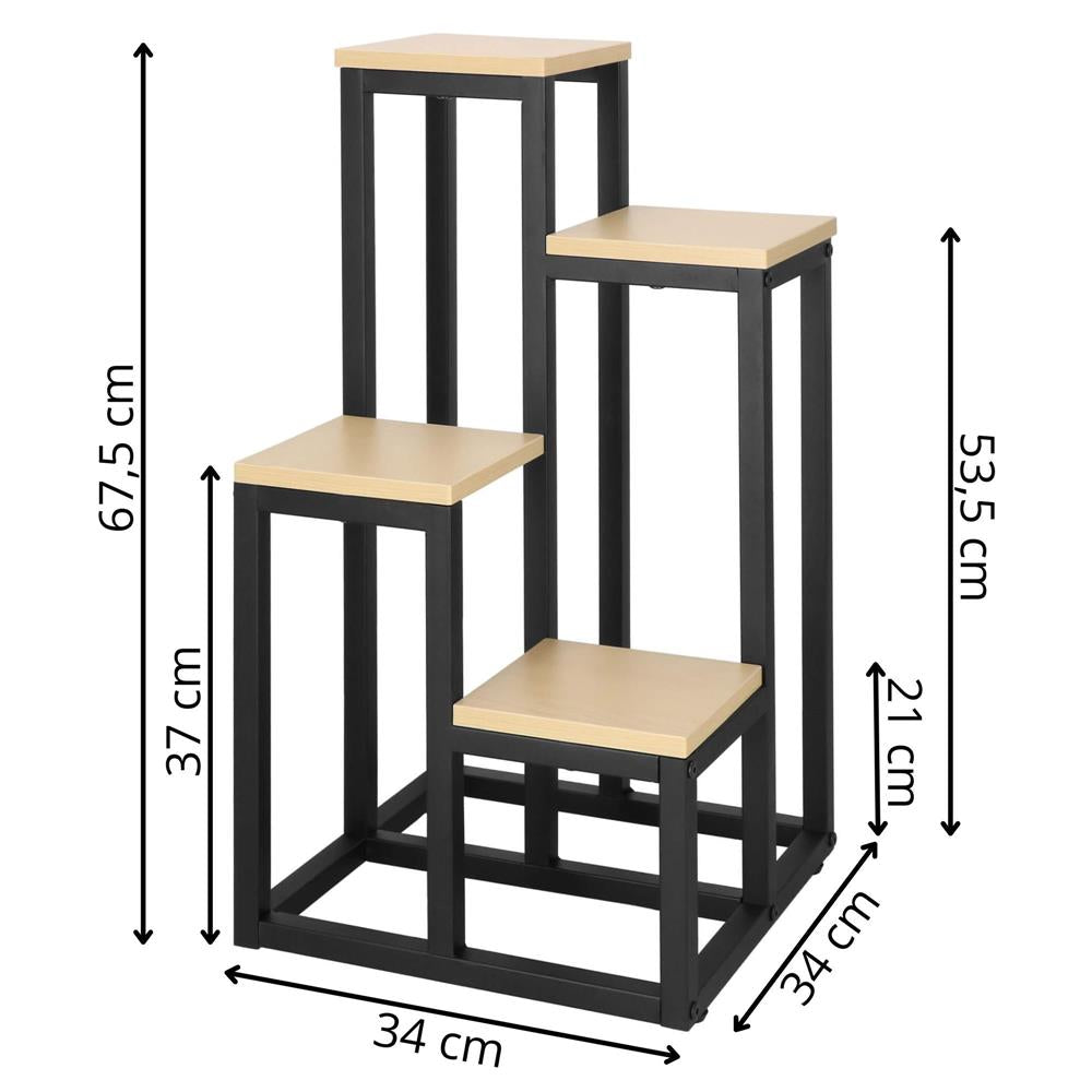 Stand pentru flori, cadru metalic, 4 etajere, 34x34x68 cm, bej