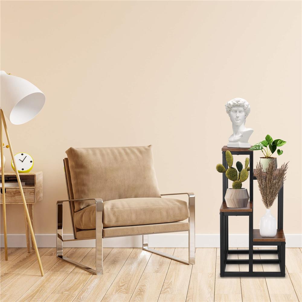 Stand pentru flori, cadru metalic, 4 etajere, 34x34x68 cm, maro inchis