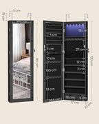 SONGMICS Dulap de bijuterii cu oglinda, din MDF, montare pe perete, 37x10x120 cm, negru