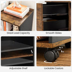 VASAGLE Dulap mobil tip rollbox pentru birouri, sertar cu sina suport dosare, stil industrial, 40x80x66 cm, maro rustic