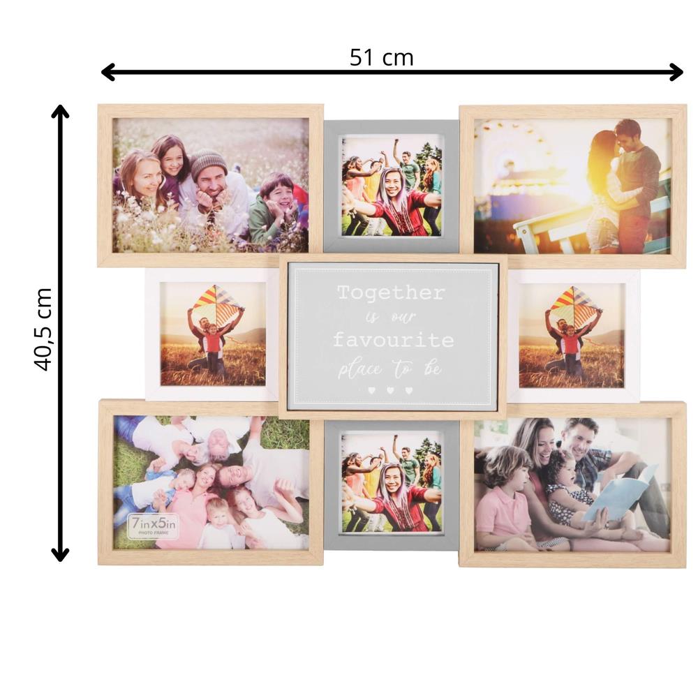 Rama foto de perete, colaj de 8 fotografii, 41x51cm, alb si gri