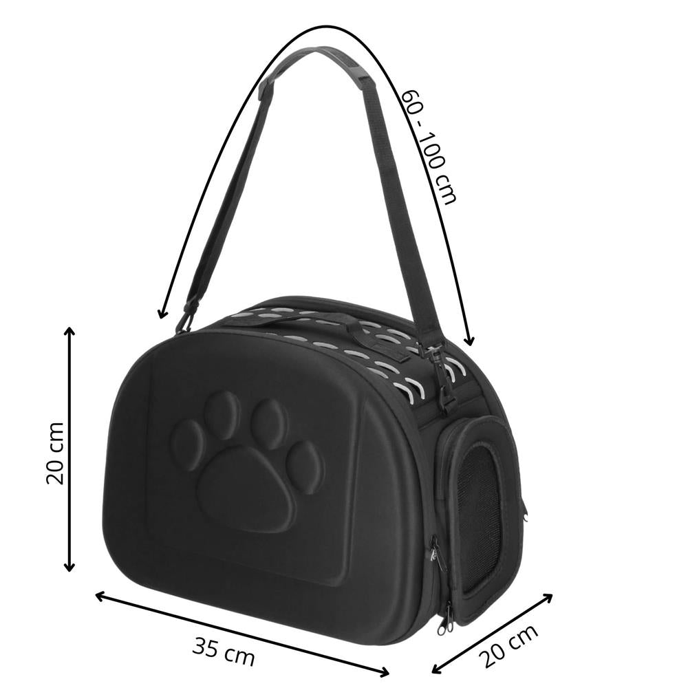 Geanta pentru transport animale mici, pentru caine si pisica, pliabila, curea de umar, 20x35x20 cm, negru
