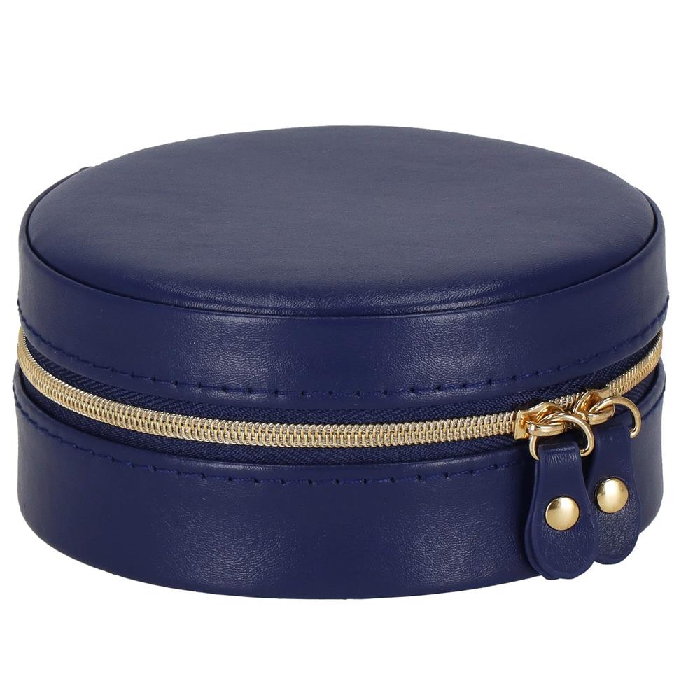 (DL) Cutie depozitare si organizare bijuterii, MDF, piele ecologica, 11 x 5cm, albastru marin