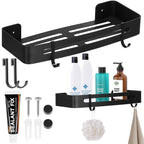 Raft de baie cu 2 agatatori, 2 sisteme instalare pe perete, aluminiu, 32x12x4cm, negru