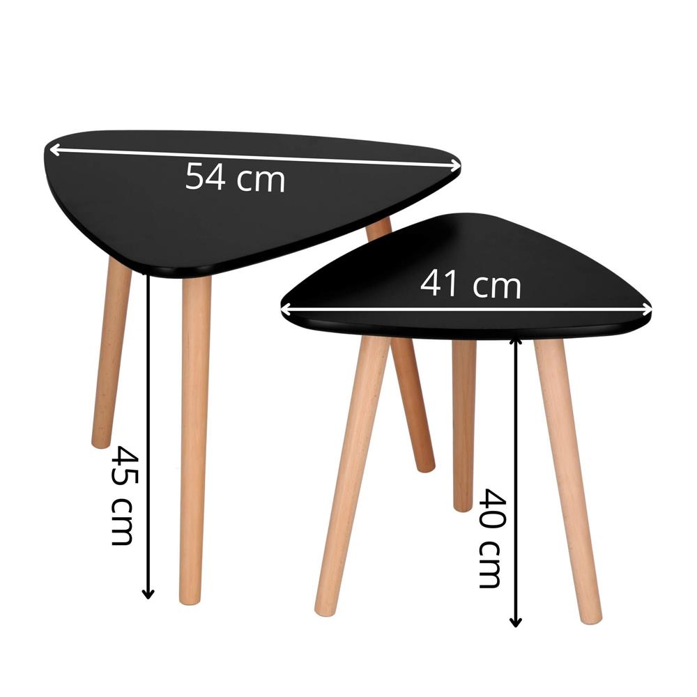 Set 2 mese de cafea, ovale, 54x45 cm si 41x40 cm, Blat MDF, Picioare lemn, Negru