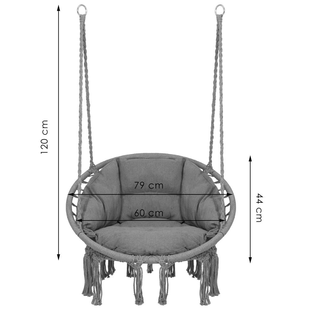 Scaun rotund  tip leagan suspendat cu perna Confort Plus casa sau gradina, gri inchis