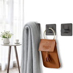 Set 4 agatatori tip cuier pentru baie, sistem fixare inclus, aluminiu, negru