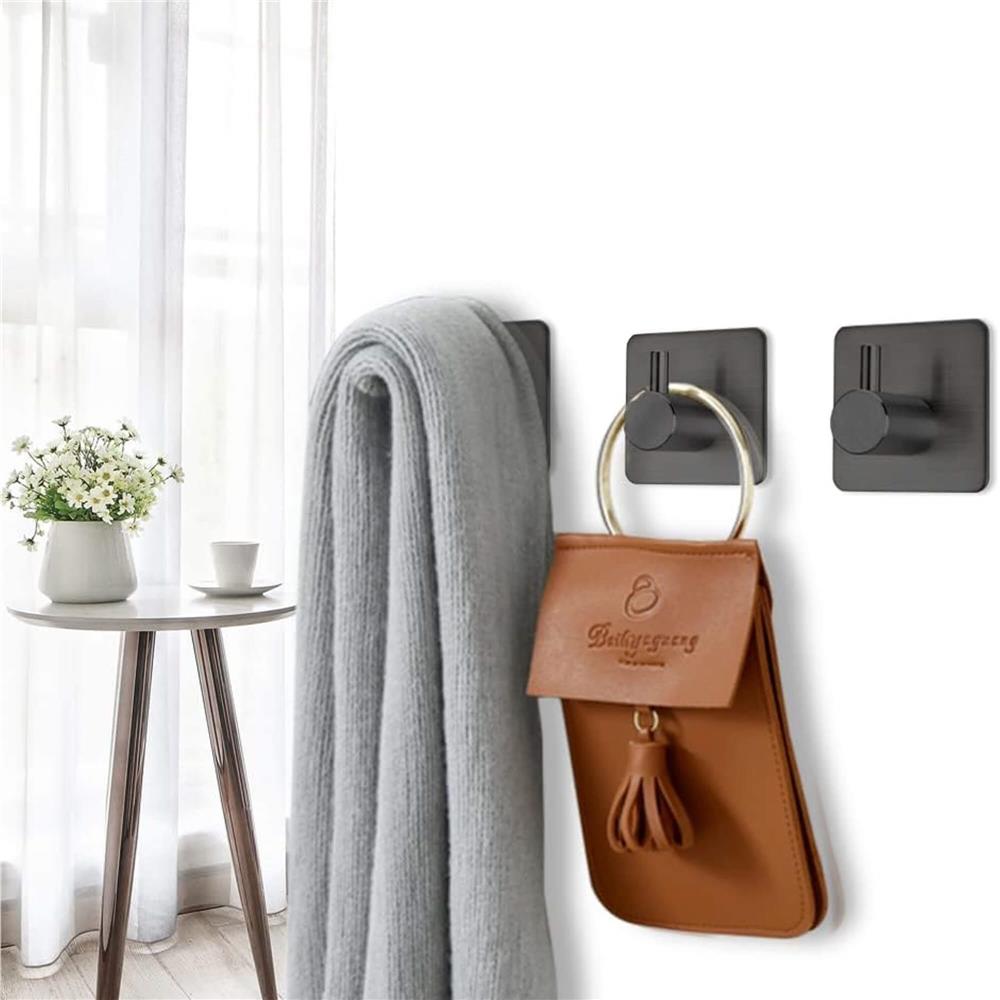 Set 4 agatatori tip cuier pentru baie, sistem fixare inclus, aluminiu, negru