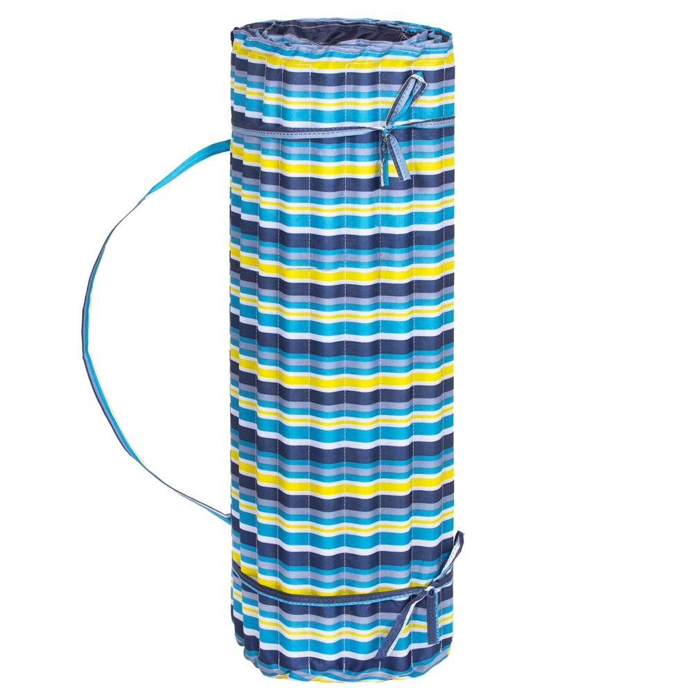 Saltea pentru plaja pliabila, din spuma, ultra-usoara, cu perna si maner de transport, 60x180cm, albastru galben