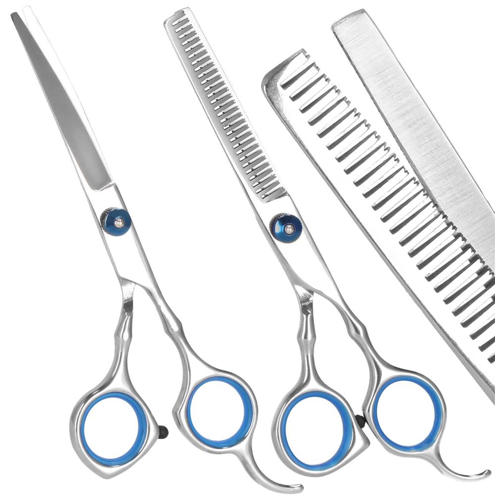Set de ingrijire pentru animale de companie, cu 4 foarfece pentru tuns si accesorii