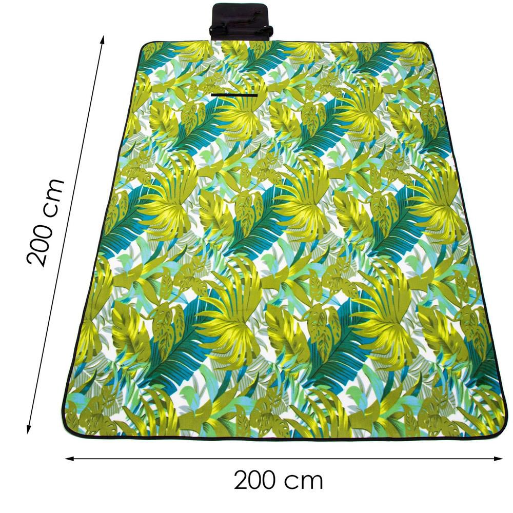 Patura pentru picnic sau plaja, cu folie izolatoare si maner, 200x200cm, model frunze, verde