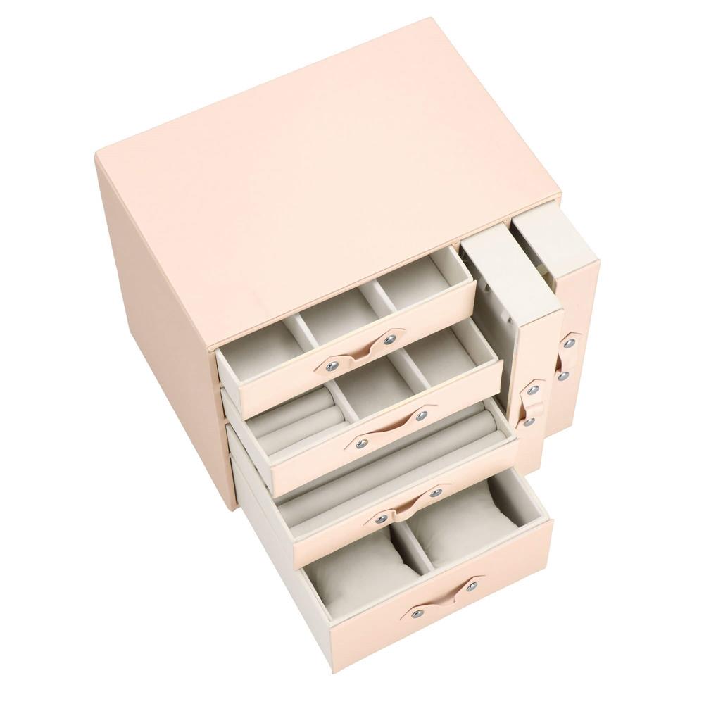 (DL) Cutie depozitare si organizare bijuterii, piele ecologica + velur, 26 x 22 x 18 cm, roz