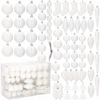 Set globuri si decoratiuni de Craciun, 72 piese, diverse dimensiuni, alb
