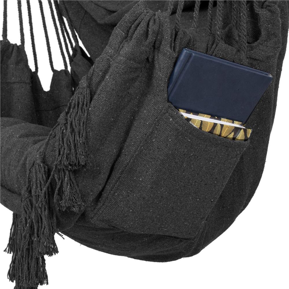 Hamac tip leagan suspendat pentru casa sau gradina, cu perne, 130x100cm, 150kg, gri inchis